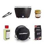 LotusGrill - Starter-Set Anthrazit, Der raucharme Holzkohlegrill/Tischgrill Neueste Technik *USB Anschluss (u.a. Laden mit Powerbank möglich)* *Modell 2019*